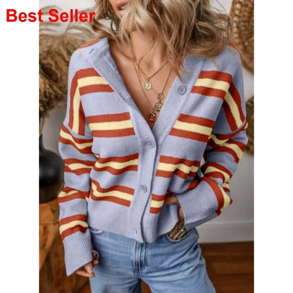 Lightweight Cropped Cardigan Sweater, Chunky Knit, V-Neck, Open Front